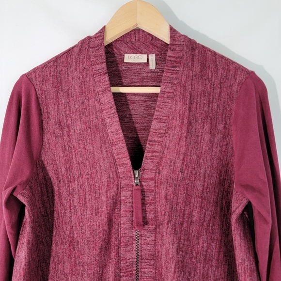 LOGO by Lori Goldstein Women's V-Neck Sweater in Deep Red - Picture 2 of 12